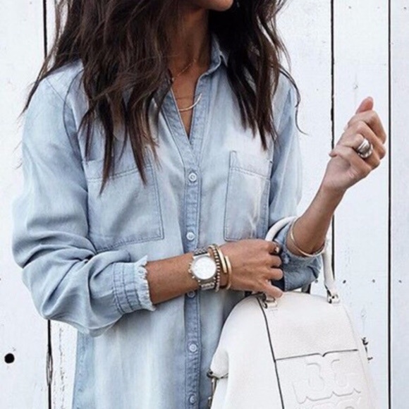 Plus Denim button down Tunic shirt Dress - Picture 3 of 3